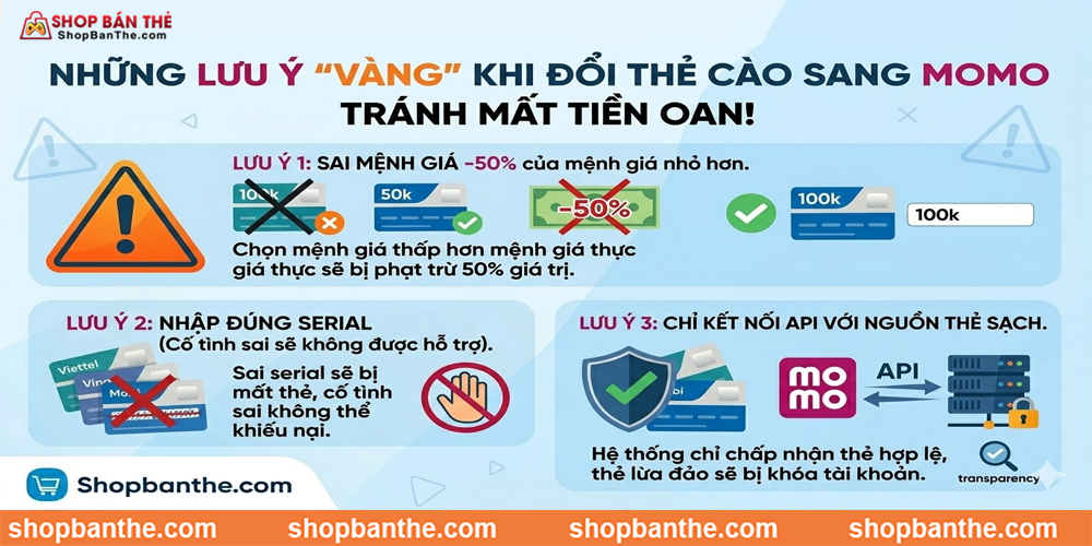 lưu ý khi đổi thẻ cào sang tiền mặt MoMo