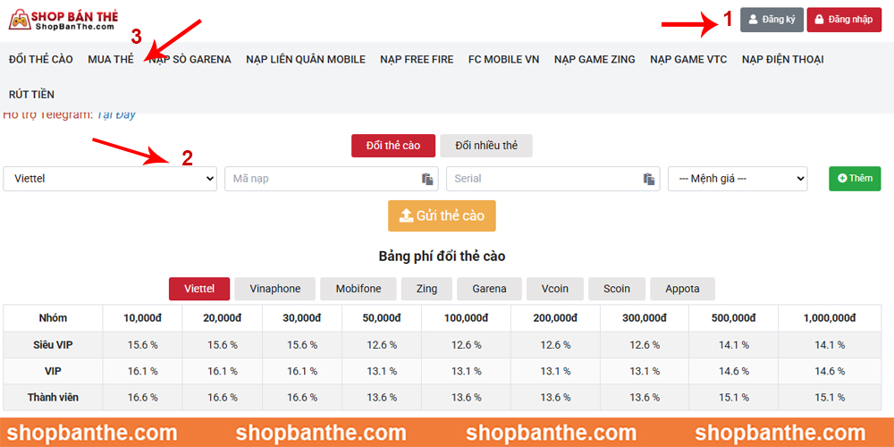 đổi thẻ viettel sang số dư