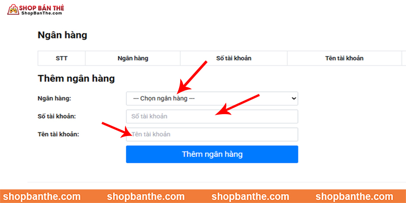 điền thông tin tài khoản ngân hàng nhận tiền