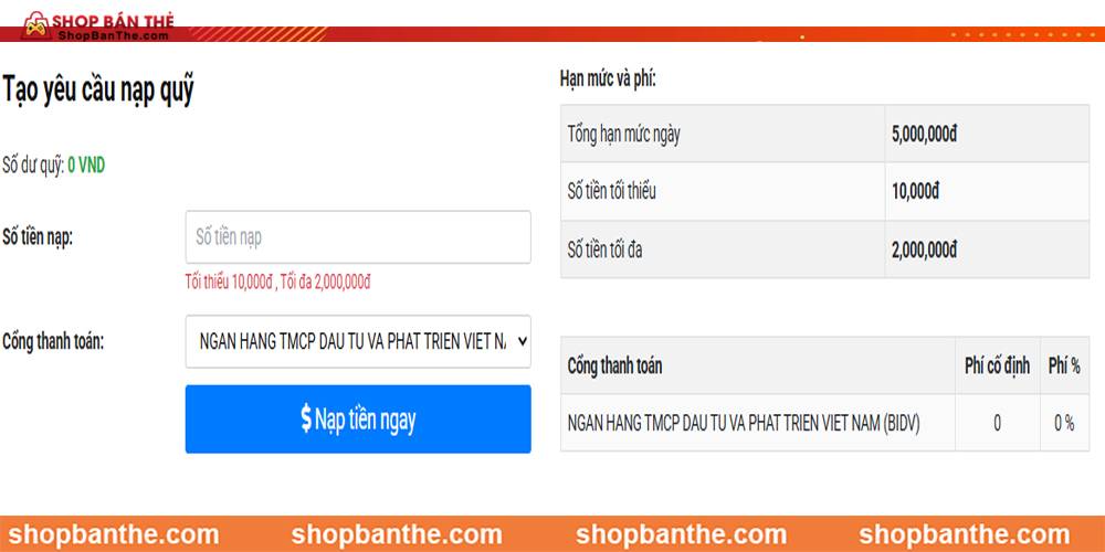 Nạp tiền vào website