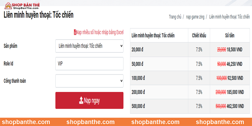 Sử Dụng Số Dư Để Nạp Game Tốc Chiến